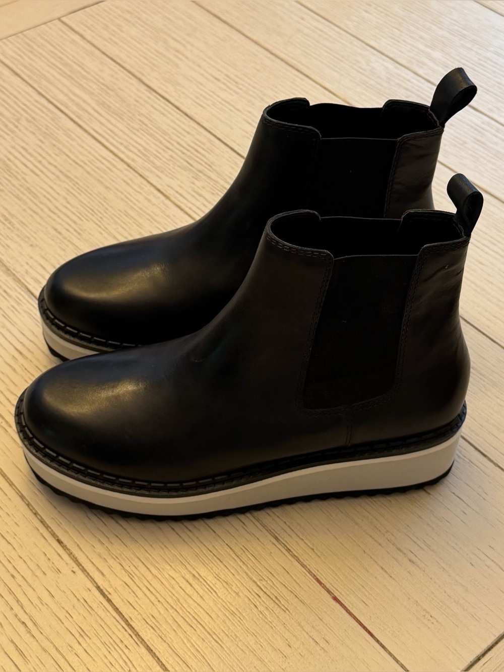 Matisse Black Leather Platform Chelsea Boots with White Sole